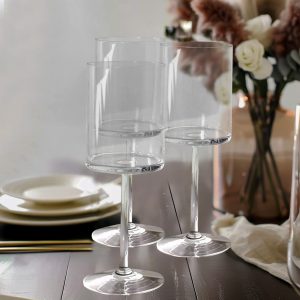 6-Pack Clear Plastic Cylindrical Wine Glasses 10oz, Long Stem - Shatterproof Reusable Cocktail Glasses